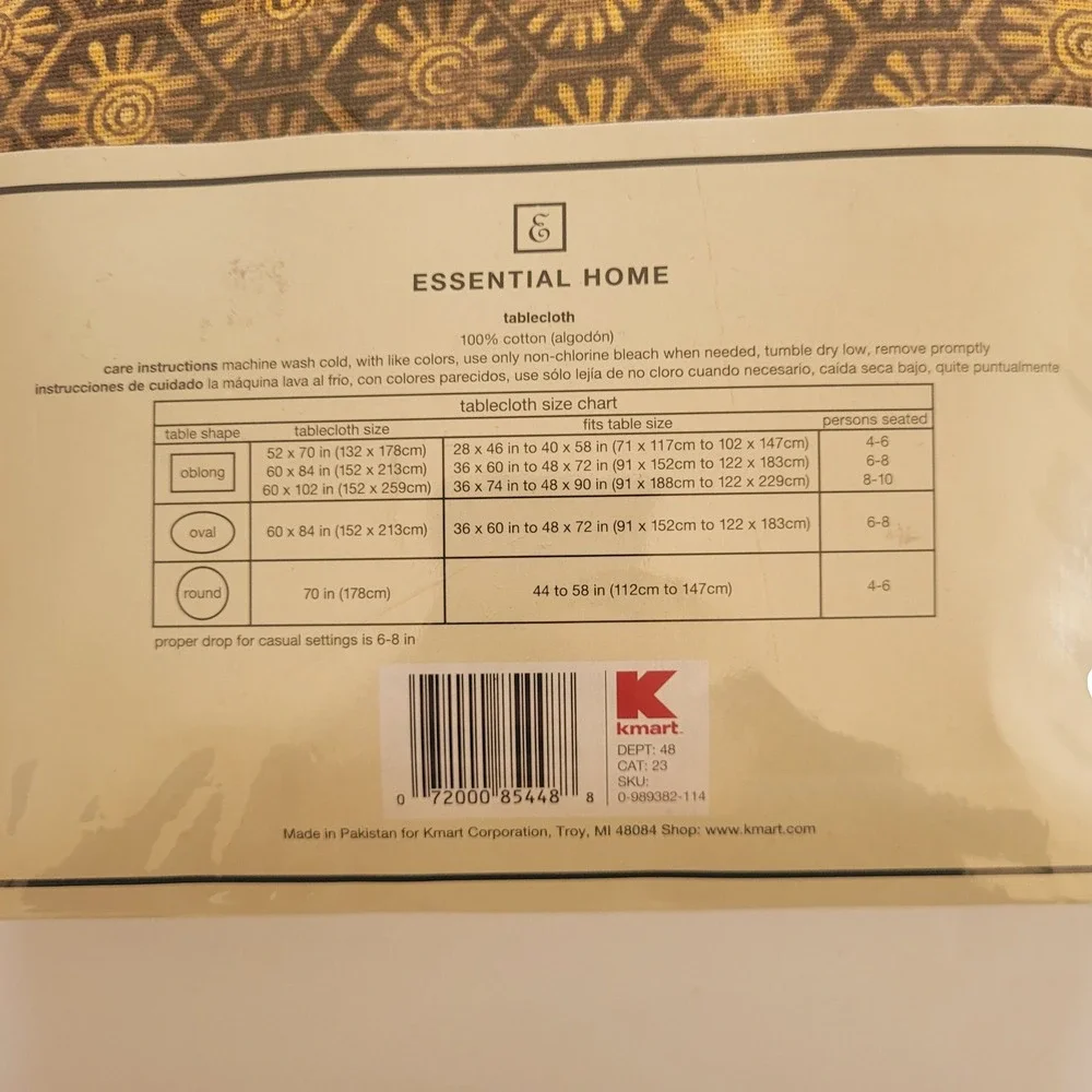 Essential Home Boho Batik Sunburst‎ Tablecloth 60x102 Oblong NEW